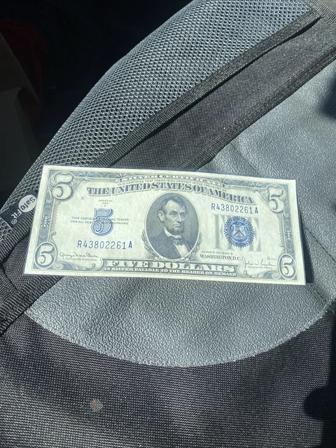 1934 $5 Five Dollar Blue Seal Silver Certificate Legal Tender Note United States