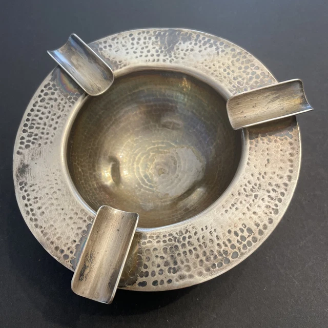 Sterling Silver Vintage Footed Ash Tray w/ 3 Hanging Charms Marked 900