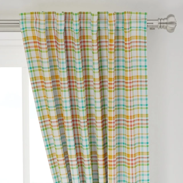 Multicolored Plaid Orange Aqua Yellow Red 50" Wide Curtain Panel Spoonflower