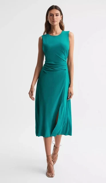 REISS FELICITY ATELIER Ruched Bodycon Midi Dress in Blush UK Size 6 £149.99 