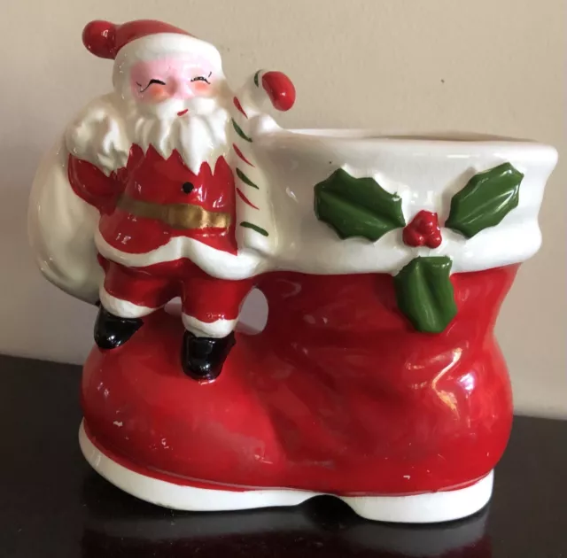 VINTAGE CHRISTMAS NAPCO Vintage Santa Claus On Boot Planter Candy Cane ...