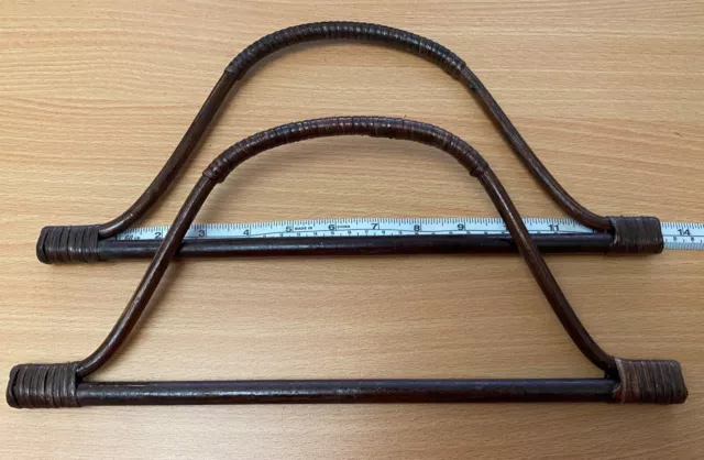 Pair (2) Brown Cane, Bell Shaped Bag Handles for Knitting or Sewing