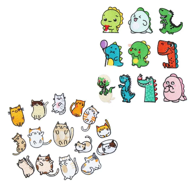 Parches artesanales para gatos parches de hierro sobre parche pegatinas de tela bordadas parches de dinosaurio