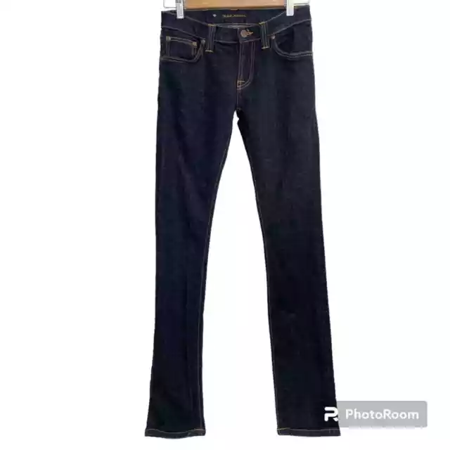 Nudie Dark Wash Denim Jeans Tight Long John 27/32 Organic Cotton USA