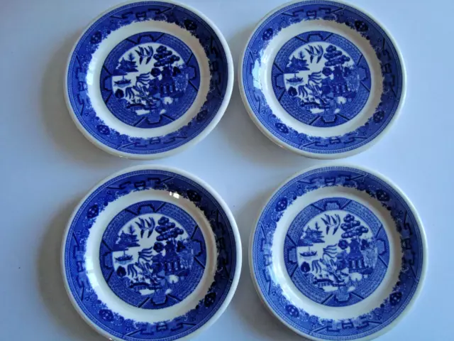 Vintage Set of 4 Buffalo China Blue Willow Restaurant Ware ~ Small Plates 5.5"