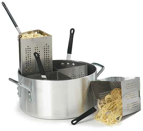 Update International 20 Qt Aluminum Pasta Cooker with 4 Stainless Steel Inserts