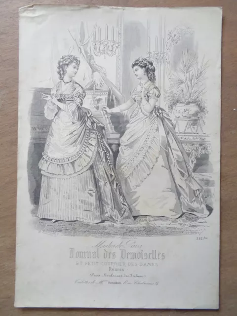 GRAVURE DE MODE ANCIENNE 1872 JOURNAL DES DEMOISELLES Style Old Fashion Plate 2