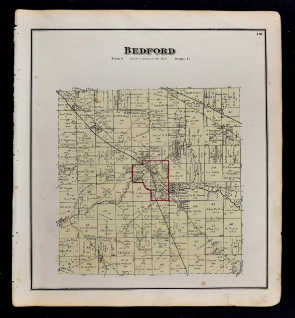 1874 Cuyahoga County Map - Bedford Township Land Plat Owner Names Cleveland Ohio