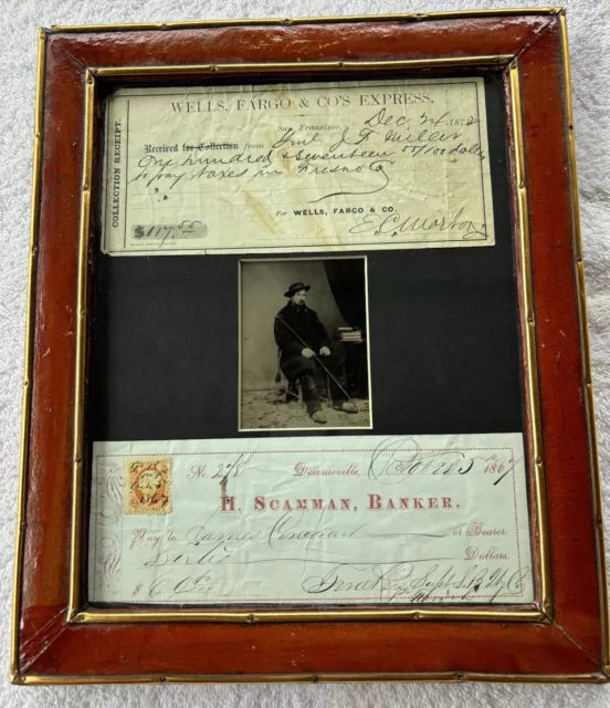 Old 1871 , 1867  Wells Fargo & Co Express Receipt Photo, Etc. Framed 12” X  10”