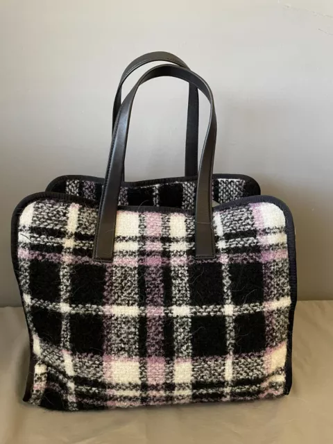 Kate Spade New York EUC Black/Lavender/Ivory Plaid Boucle Large Morley Tote Bag