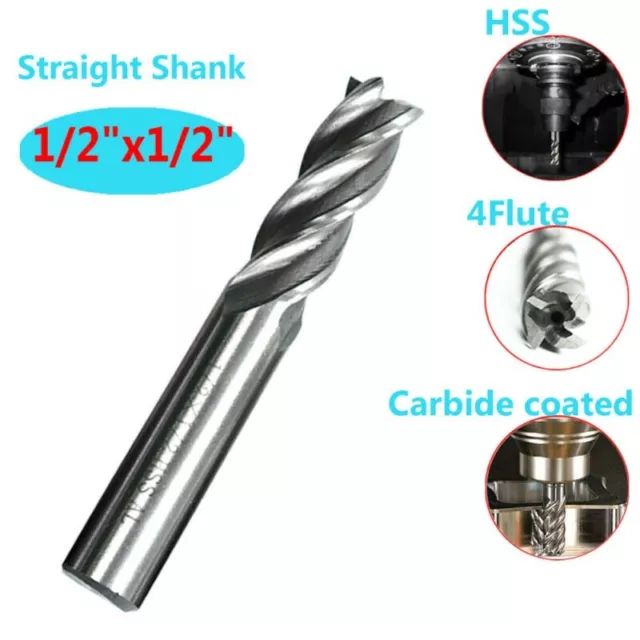 4-Flute End Mill Cutter 1/2 Inch HSS Straight Shank Drill Bit Supplies