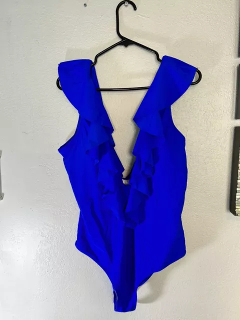 NWT Binlowis New Women's Swimsuit Ruffle V-Neck One Piece Royal Blue Size XL