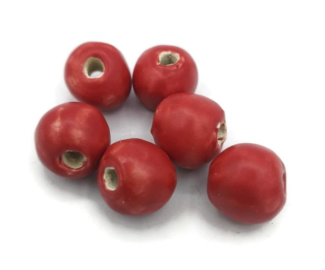 6 Pcs Clay Beads For Jewelry Making Handmade Red Ceramic Macrame Beads 10mm 2