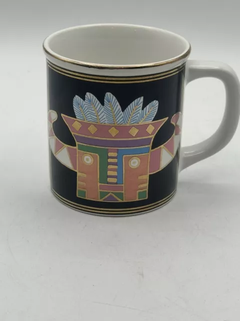 Southwestern Tribal Coffee Mug 12 Ounce With Gold Gilt Vintage Japan