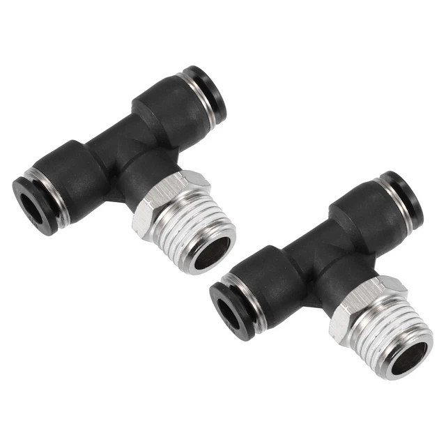 2 pcs Voiture Pneumatique T Forme Raccord 1/4" Tube OD à 1/4" NPT Filetage
