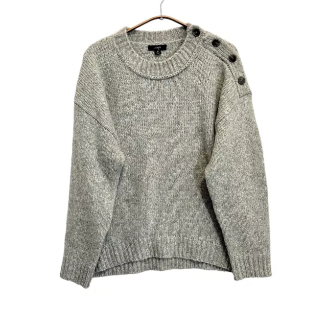 J. Crew Women’s Sweater Button-shoulder heathered crewneck grey size M