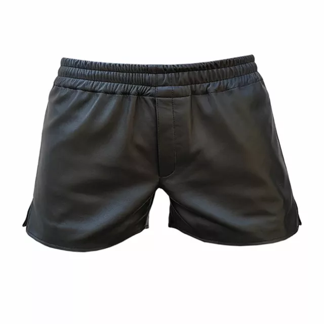 Hommes Boxer SPORTS Short Véritable Noir Doux Cuir D'Agneau Décontracté Gym