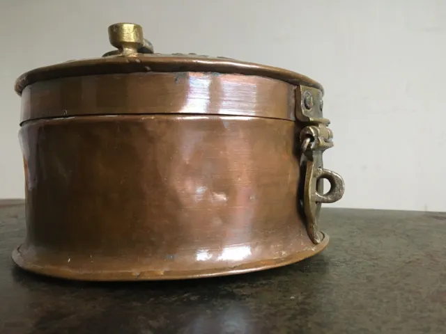 Old Decorative Indian Copper with Brass Fittings Lidded Cooking Spice Box 3