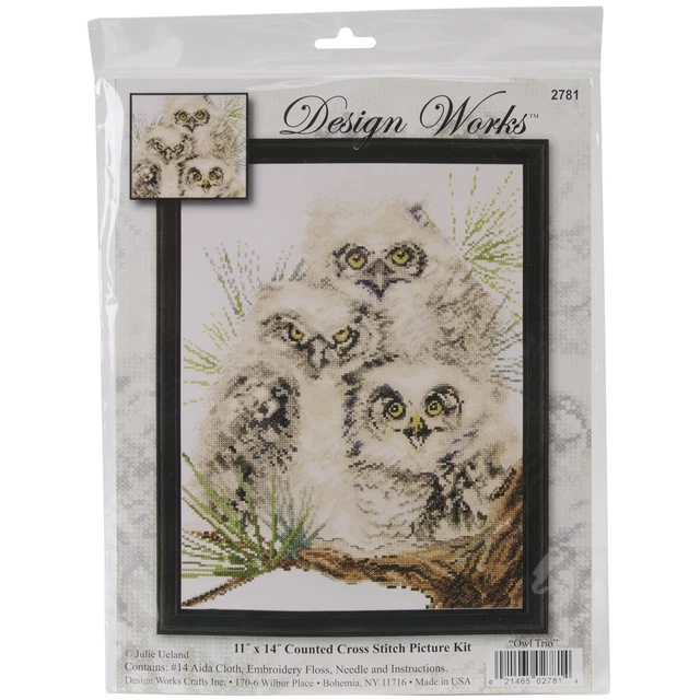 Kit de punto de cruz contado Design Works 11""X14""-Trío de búhos (14 unidades) -DW2781