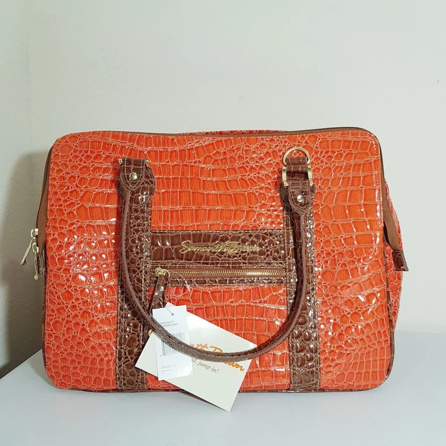 Samantha Brown Croco-Embossed Orange and Brown Camel Dowel Bag