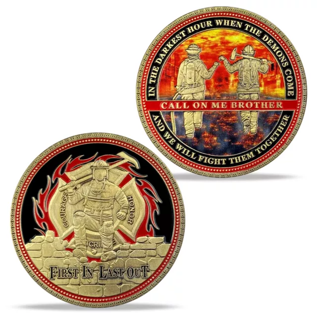 Firefighter Brofist Challenge Coin Fireman Warrior Thin Red Line Prayer Gift