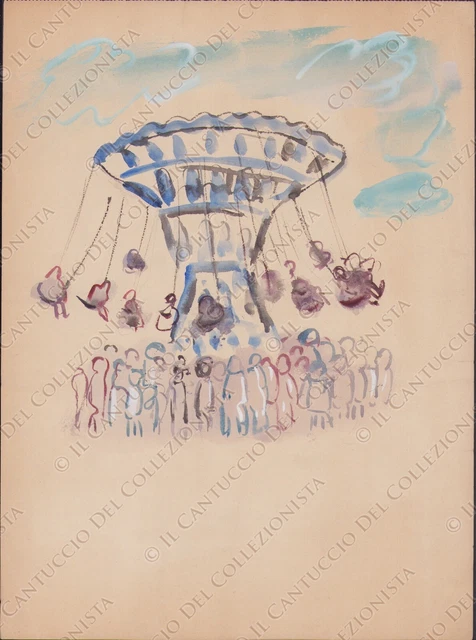 Disegno giostra altalene carosello Luna park acquerello