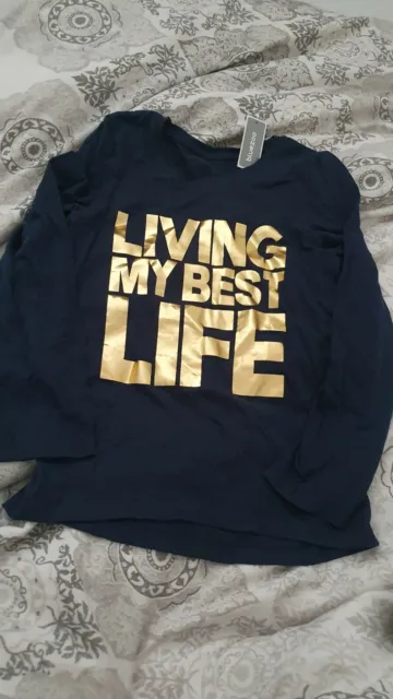 Girls Navy Gold Top,living my best life,bnwt,blue Zoo,9-10y