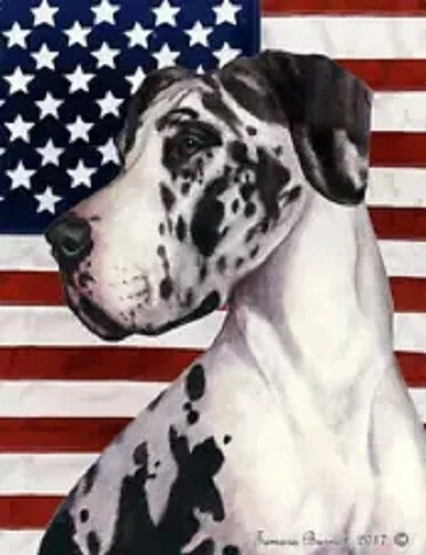 Patriotic (D2) House Flag - Uncropped Harlequin Great Dane