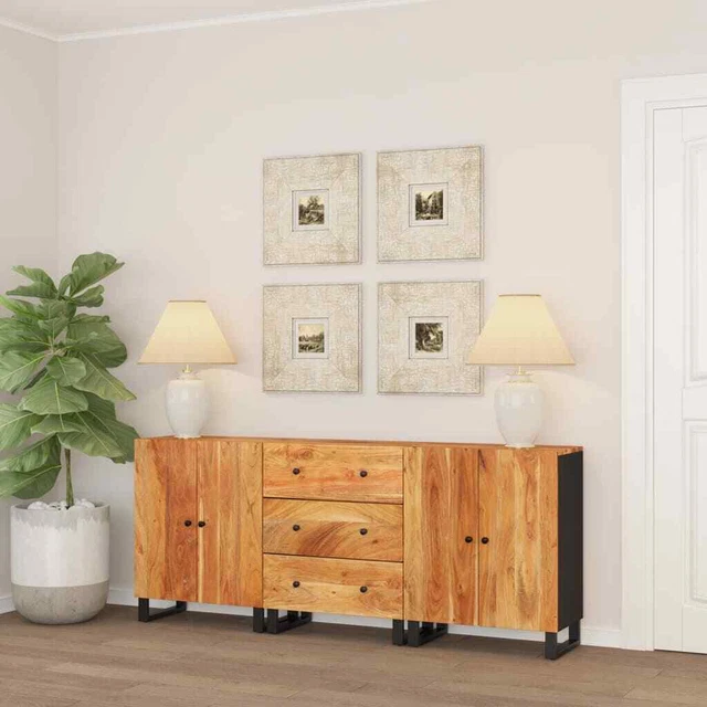 vidaXL Credenze 3 pz in Legno Massello di Acacia