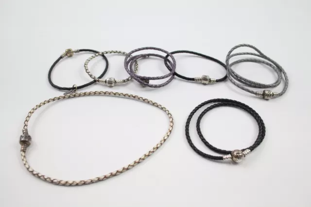 STERLING SILVER PANDORA Bracelets Leather Woven Weight 24g 83.87