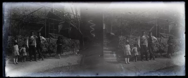 France Famille c1935 Photo NEGATIVE Stereo Plaque verre Vintage V36L2n1