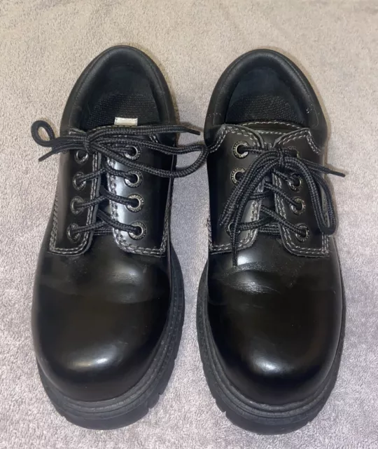 Vintage Y2K SKECHERS Shoes Mens Size 8 Black Leather Upper Chunky Jammers