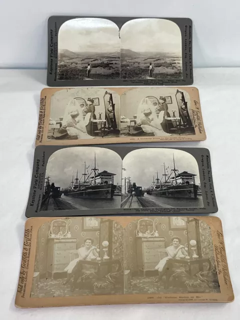 Antique Stereoview Photo Cards Bride Dressing Ship NY Woman Lot of 4 1898 - 1903