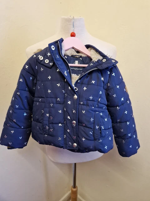 Cappotto Joules Ragazze Blu con Modello Foglia Argento Età 3 anni, 38,5", 98 cm