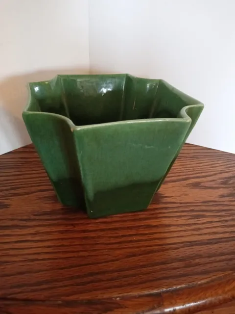 Vintage Haeger 3786 Hexagon Shaped Green Art Pottery Planter