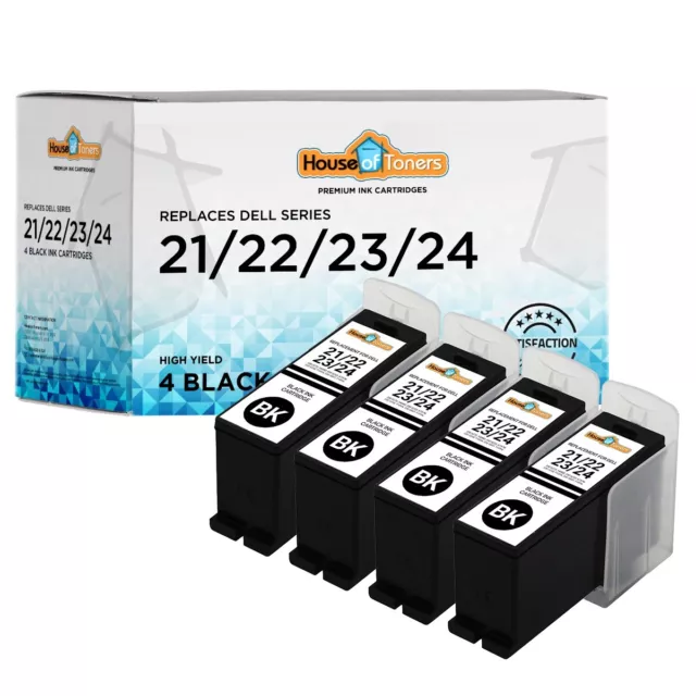 4-pk Series 21 22 23 24 Black Ink Cartridges for Dell V313 V515w Printer