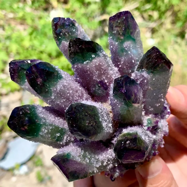 410G New Find purple PhantomQuartz Crystal Cluster MineralSpecimen