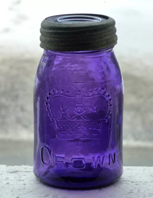 Antique midget size 'CROWN' deep purple fruit jar FREE SHIPPING!