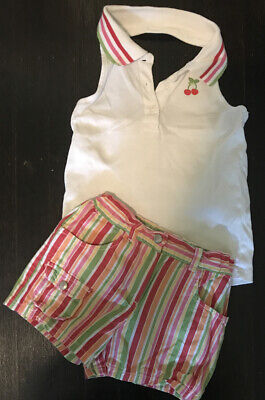 Gymboree Cherry Baby Tank Halter Polo Top & Stripe Shorts Outfit Set 6