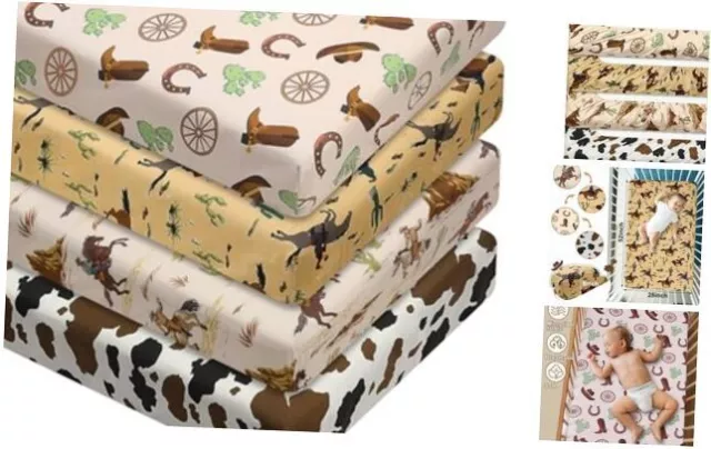 4 Pcs Crib Sheet Set Baby Sheet Newborn Bedding Nursery Western Western Cowboy