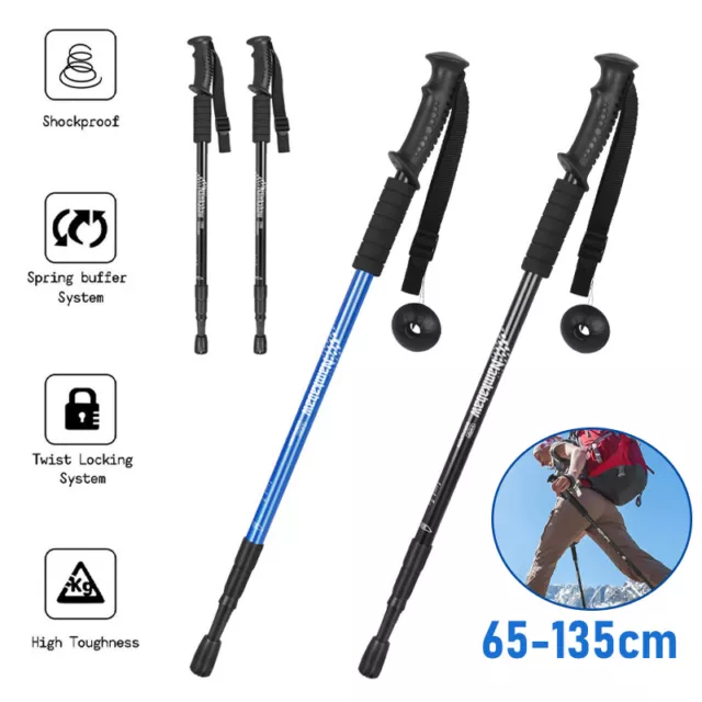 1 Pair Telescopic Walking Poles Sticks Extending Adjustable Antishock Hiking