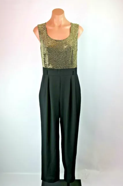 VTG 70s 80s Sequin Gold Black Romper sz 8P Retro John Roberts Jumpsuit Disco