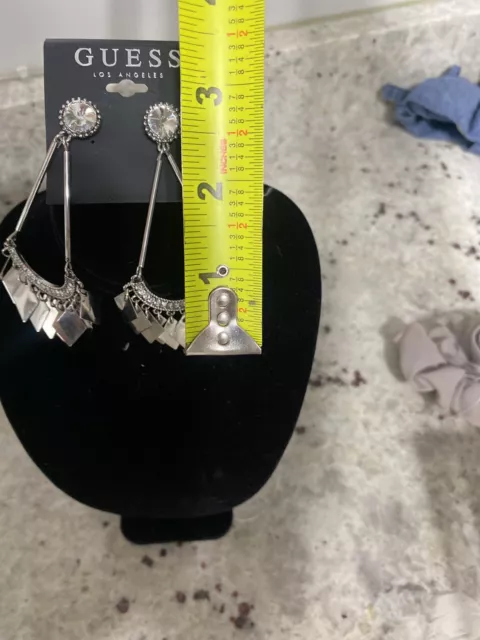 Women’s new guess Silver And Rhinestone chandelier earrings 2