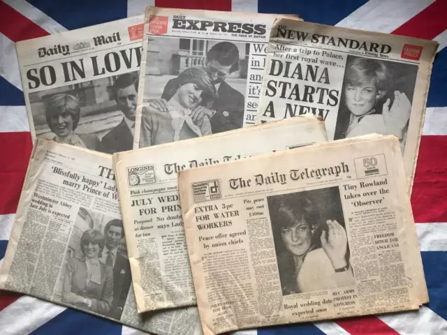 Job Lot Royal Engagement Newspapers February 1981 Prince Charles and Lady Diana