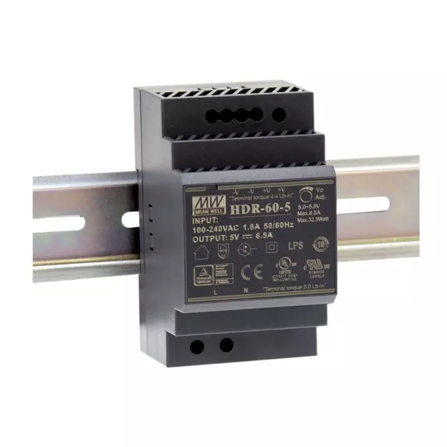 MEAN WELL HDR-60-5 32W 5V 6,5A Alimentation Din Rail DIN-RAIL