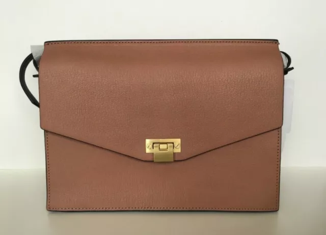 REISS Crossbody Conway Lock Clos. Premium Textured Leather Bag Rosewood/Gold-NWT