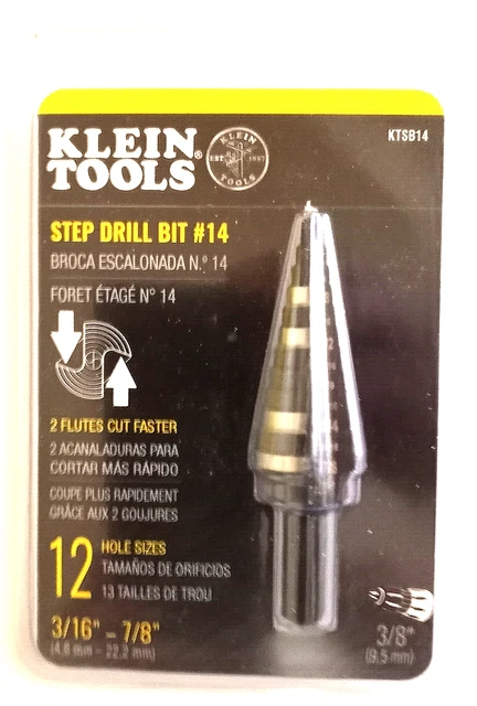 NEW  Klein Tools KTSB14 Step Drill Bit #14  12 Hole Sizes