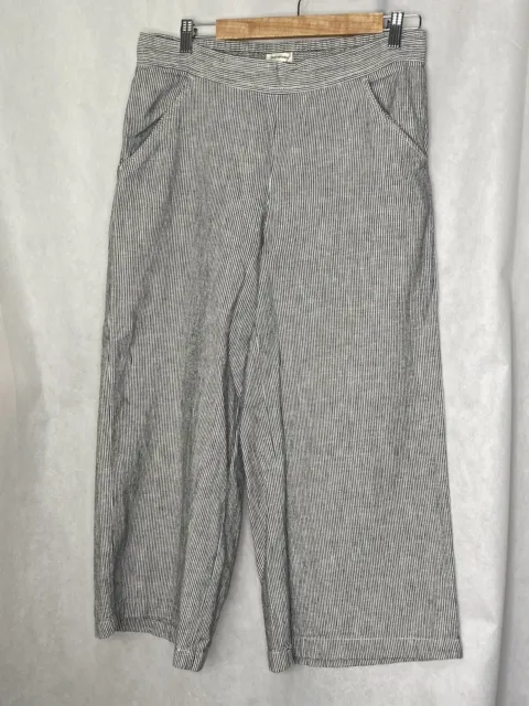Max Studio Women’s Wide Leg Capri Pants Striped Linen Cotton Blend Gray Size L