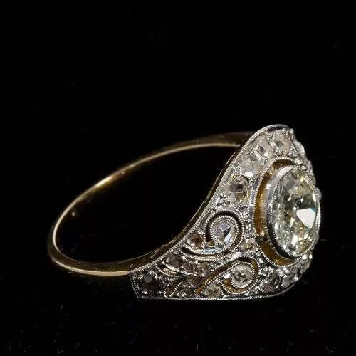 Art Deco Style 2Ct Round Cut Lab-Created Diamond Two-Tone Wedding Ring In Silver