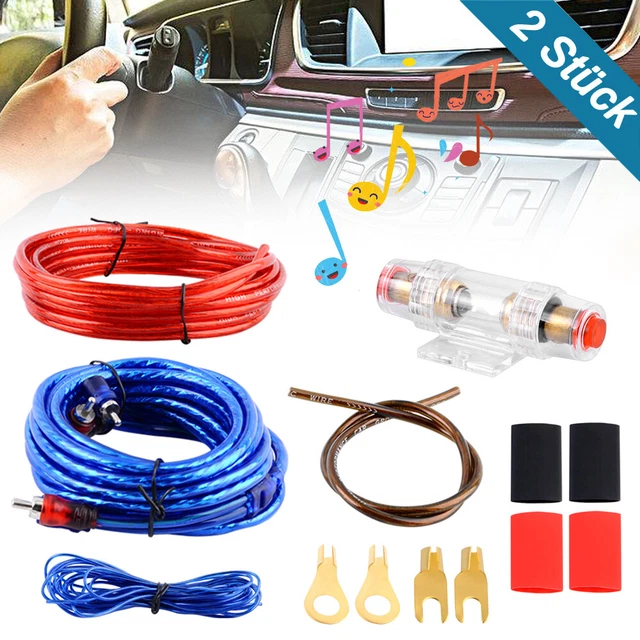 2x Set Cavi Collegamento Amplificatore Amp Subwoofer Veicolo Auto Audio Cavo Kit